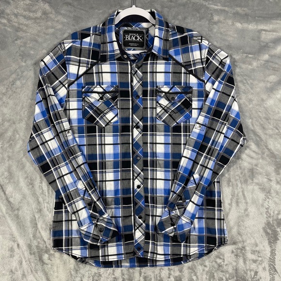 Buckle Black Other - Buckle Black Athletic Fit Blue Plaid Western Snap Button‎ Down Shirt Mens Large